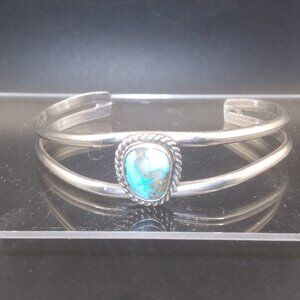 Vintage Navajo Sterling Silver Turquoise Stone Cuss Bracelet